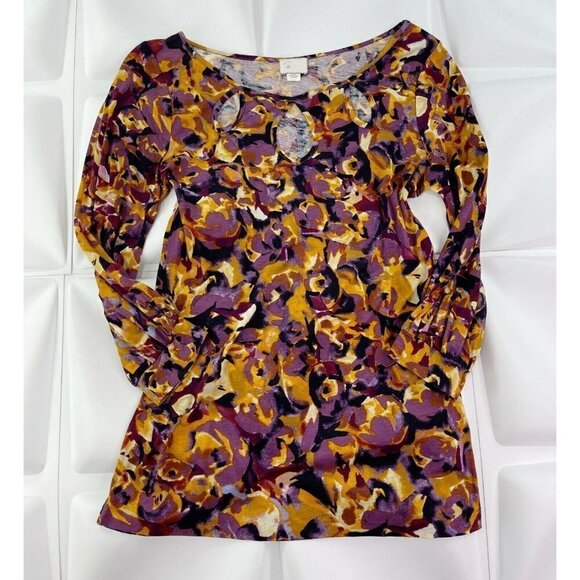 Postmark Anthropologie Sz S Women Floral Print Keyhole Blouse Top T-Shirt Tencel - Picture 4 of 9